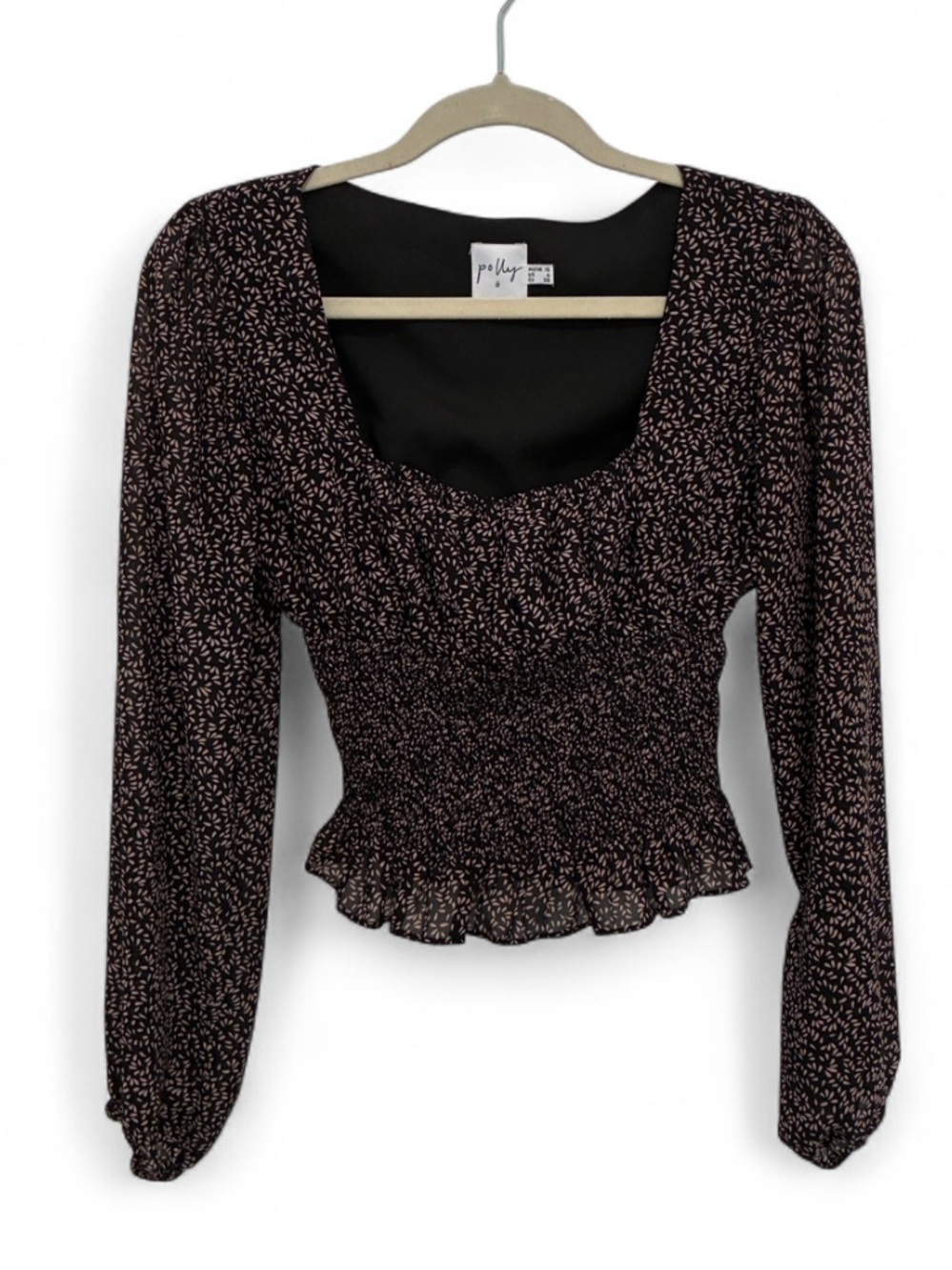 Princess Polly Black Floral Smocked Peplum Long-Sleeve Top
